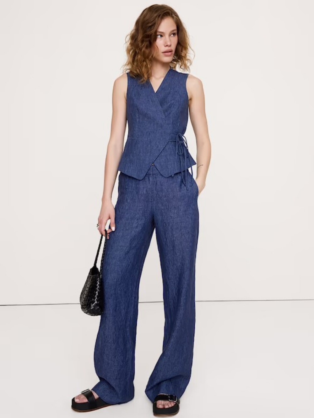 The Everyday Wide-Leg Pant Linen Blend In Chambray Blue Size 10
